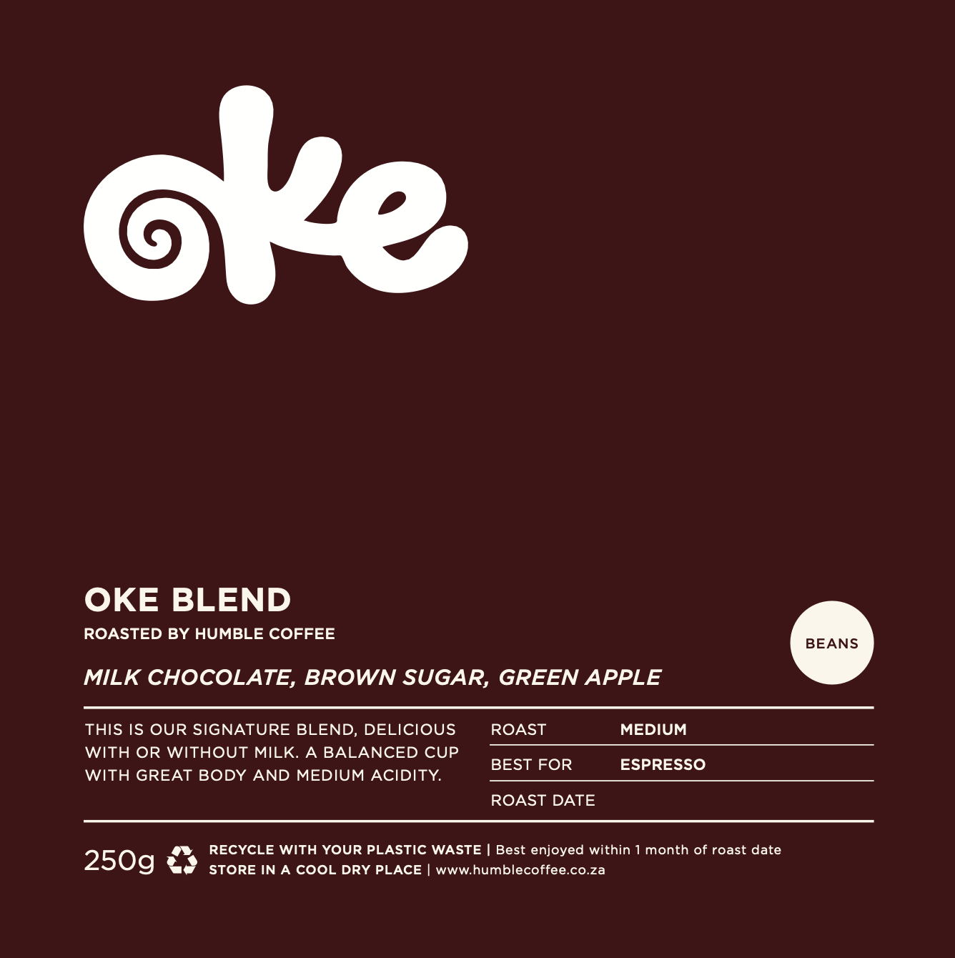 Oke Blend 250g bag, roasted by Humble Coffee